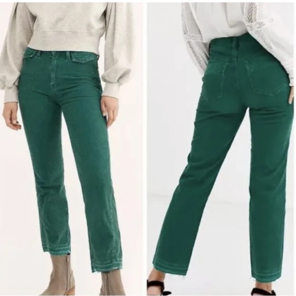 Free People Pants - FREE PEOPLE Aces Green Corduroy Pants Jeans Size 24 Raw Hem Trouser Straight NWT